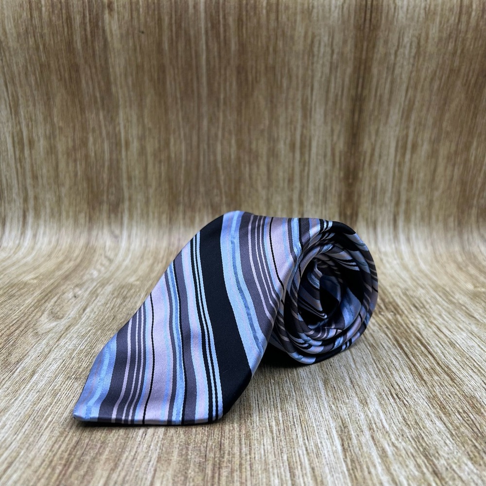 Ted Baker Striped Tie Blue Gray‎ Black Business Casual Length 60" Width 3.5"